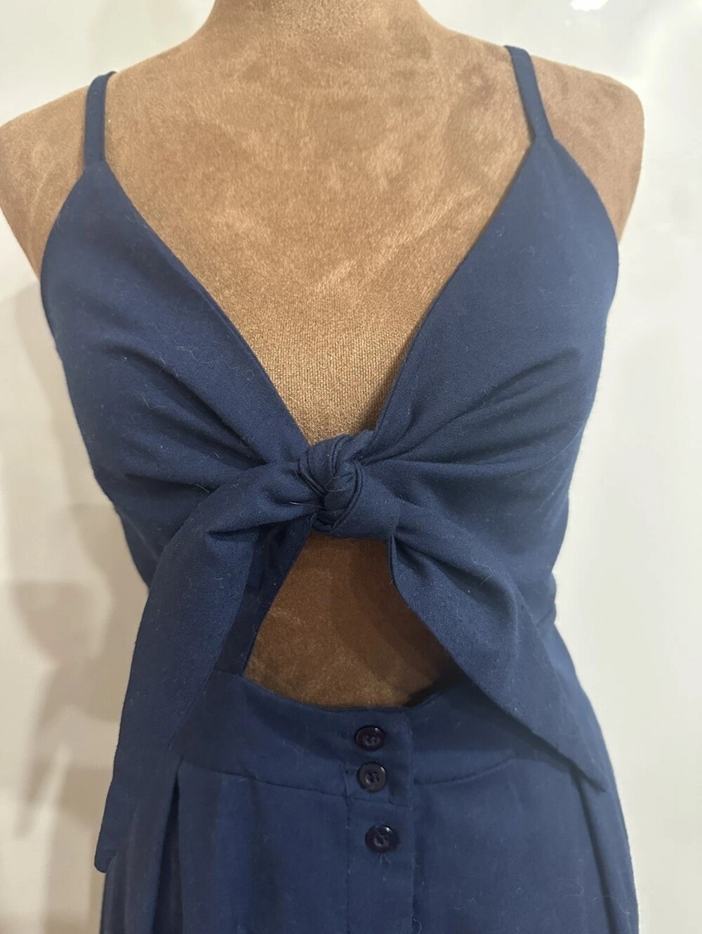 Navy Tie-Front Spaghetti Strap Top